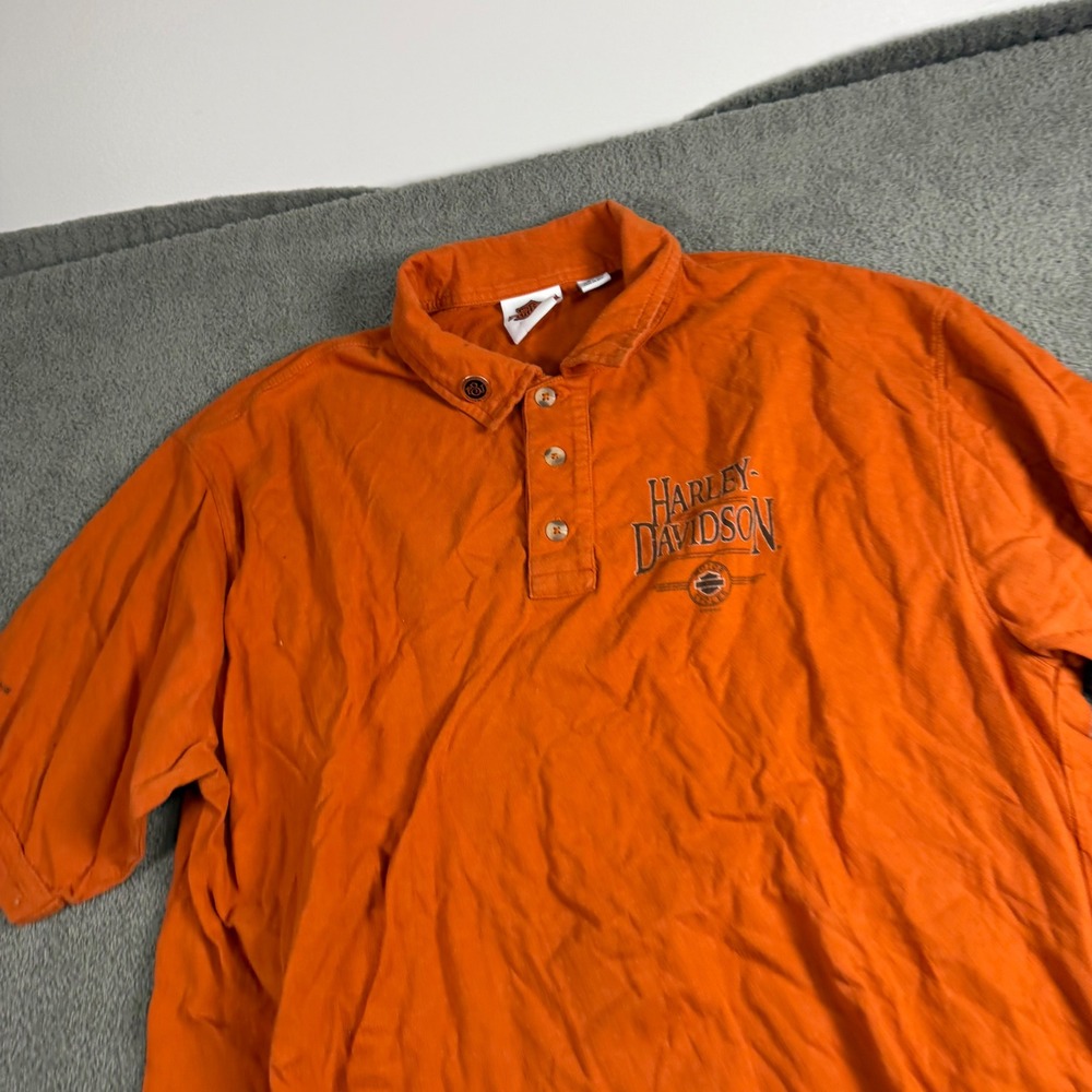 Harley Davidson Mens Orange Organic Cotton Short Sleeve Polo Shirt Large